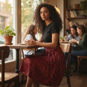 J crew skirt women’s size 4  black red hearts a line knee length pin up retro